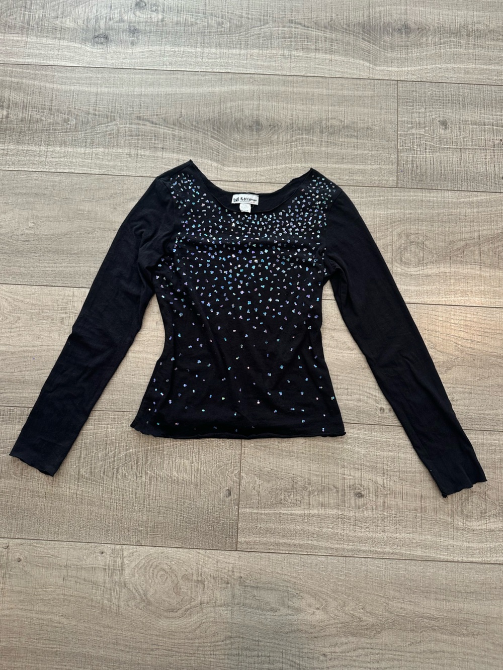 Black Long Sleeve Top with Iridescent Sequins
